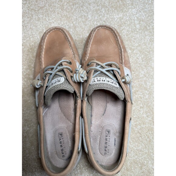 Sperry Songfish Women’s 9M Tan Leather Boat Shoes Loafers Oat Linen - Picture 3 of 7